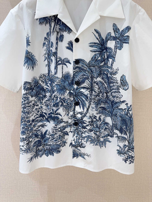 CD Chemise Manches Courtes Coco Bleu mélangé Coton Blanc