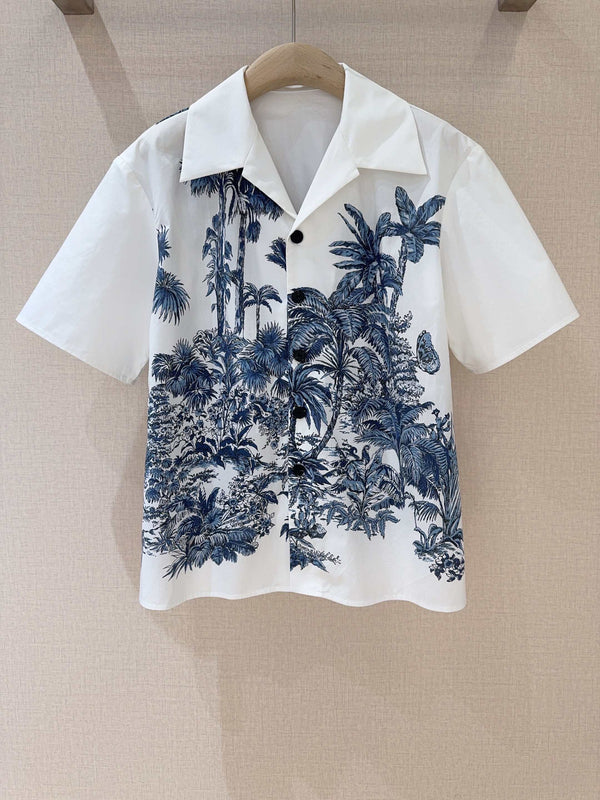 CD Chemise Manches Courtes Coco Bleu mélangé Coton Blanc