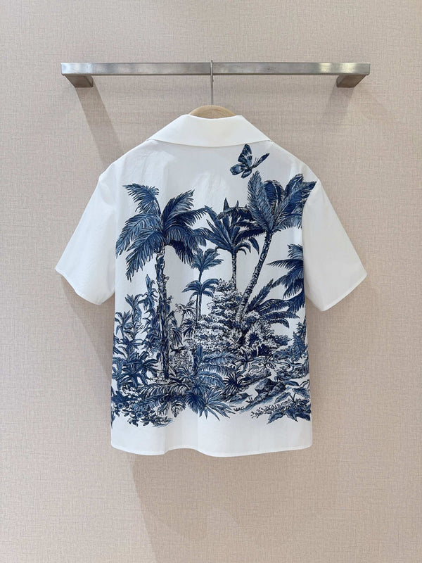 CD Chemise Manches Courtes Coco Bleu mélangé Coton Blanc