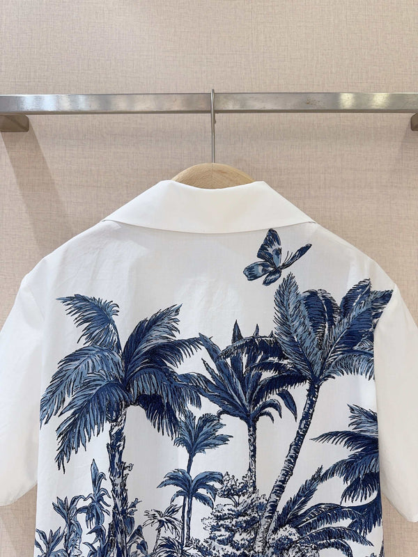 CD Chemise Manches Courtes Coco Bleu mélangé Coton Blanc