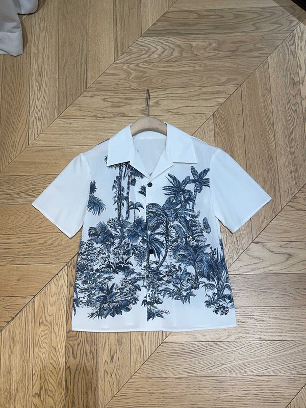 CD Chemise Manches Courtes Coco Bleu mélangé Coton Blanc