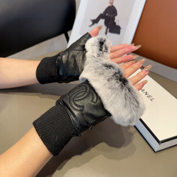 FINGERNESS GLOVES IN BLACK LAMBSKIN AND RABBIT FUR465054