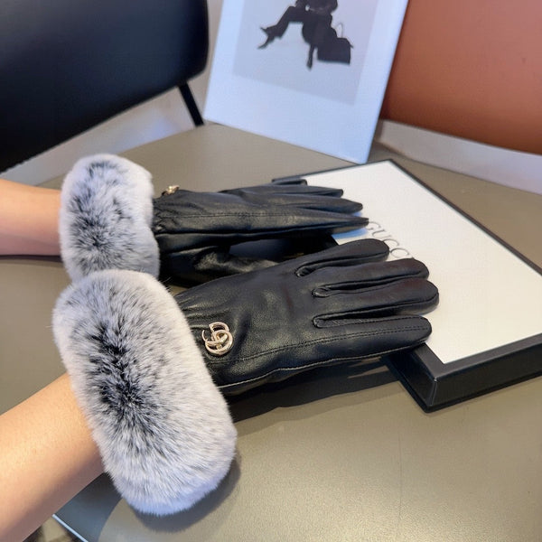 DOUBLE G GLOVES IN BLACK LAMBSKIN AND RABBIT FUR 466796