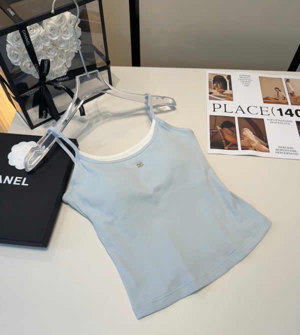 Chanel Rib-Knit Tank Top Grey Cotton Polyamide 185831