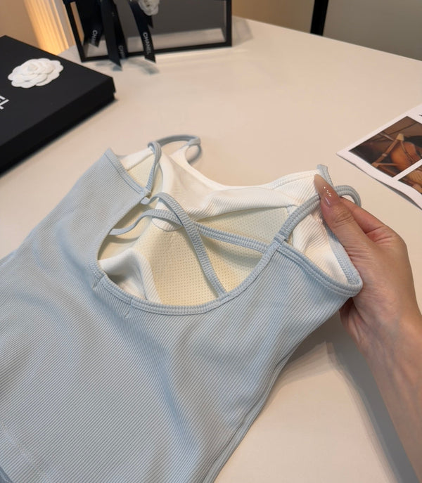 Chanel Rib-Knit Tank Top Grey Cotton Polyamide 185831