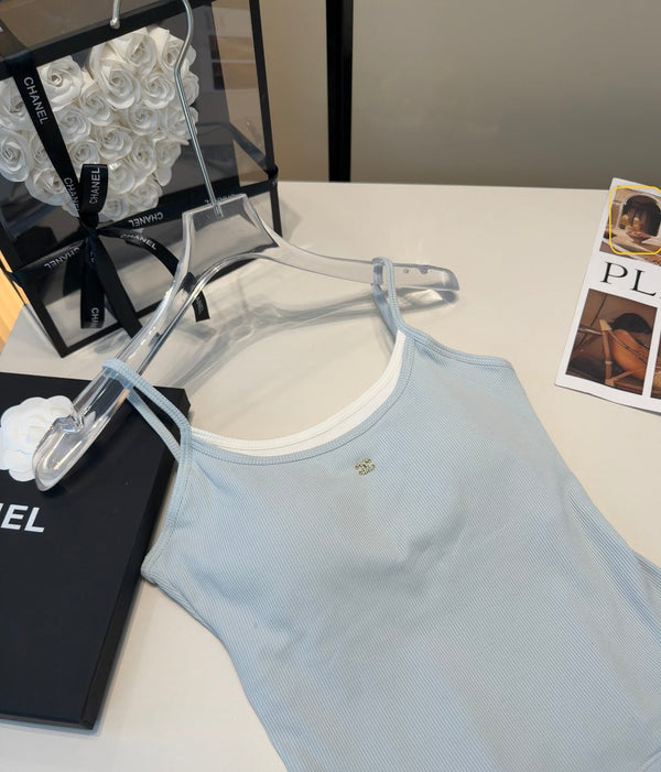 Chanel Rib-Knit Tank Top Grey Cotton Polyamide 185831