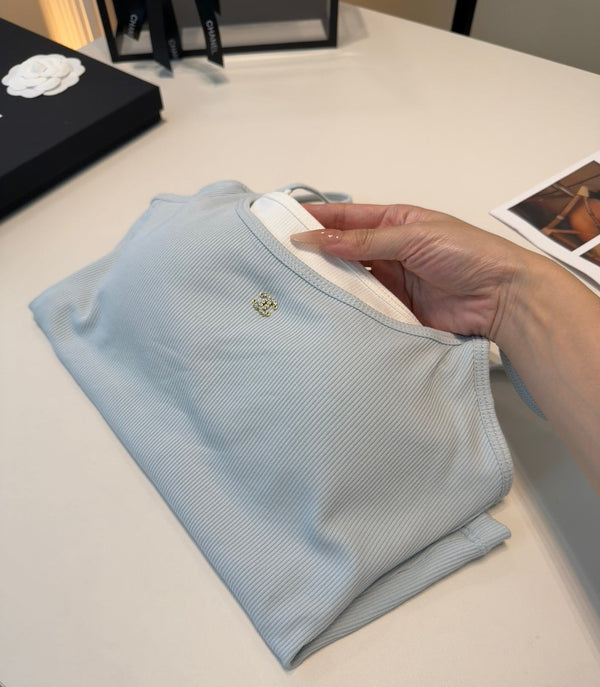 Chanel Rib-Knit Tank Top Grey Cotton Polyamide 185831