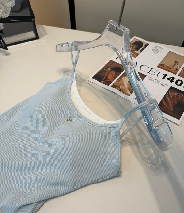 Chanel Rib-Knit Tank Top Grey Cotton Polyamide 185831