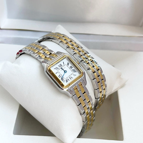 Panthere 22mm Yellow Gold Silver Double Chain 44cm