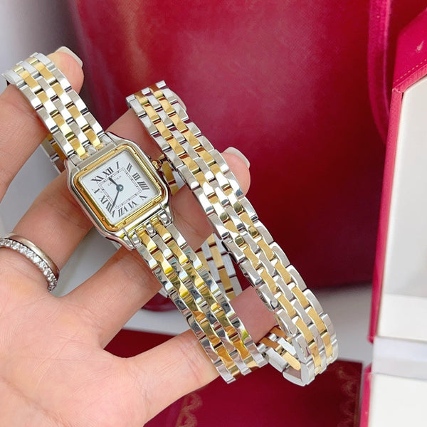 Panthere 22mm Yellow Gold Silver Double Chain 44cm