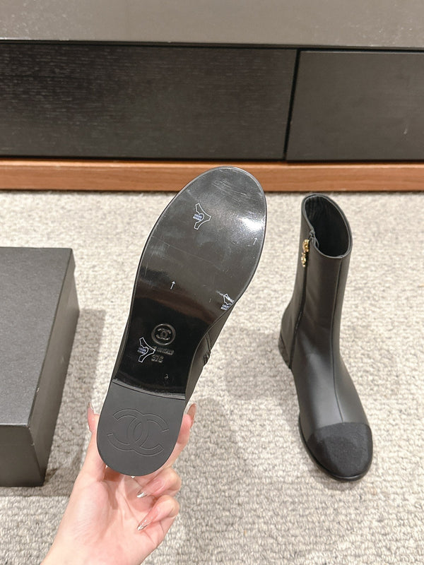 CC Short Boot Black Lambskin Grosgrain