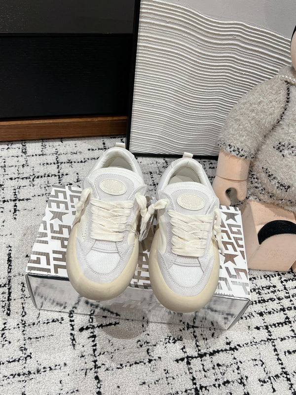 SPACE-STAR CUBE SNEAKERS IN WHITE CALFSKIN MIX CANVAS WITH PERFORATED STAR