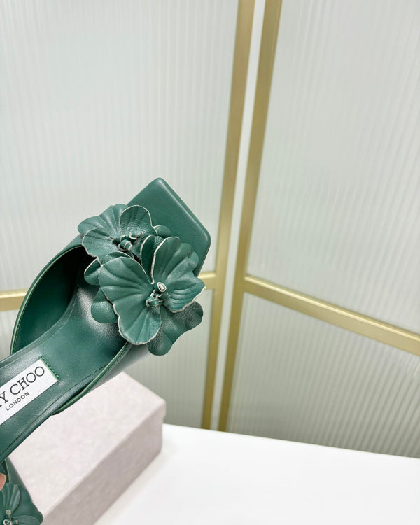 Jimmy Skye 65mm In Dark Green Cowhide Mules 597850