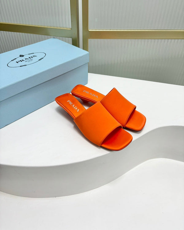 PRA TRIANGLE HEEL SATIN SLIPPERS BRIGHT ORANGE