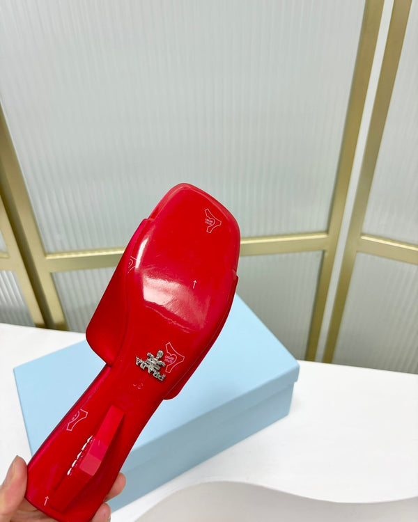 PRA TRIANGLE HEEL SATIN SLIPPERS CRIMSON