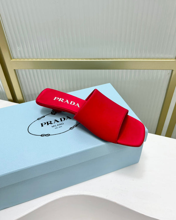 PRA TRIANGLE HEEL SATIN SLIPPERS CRIMSON