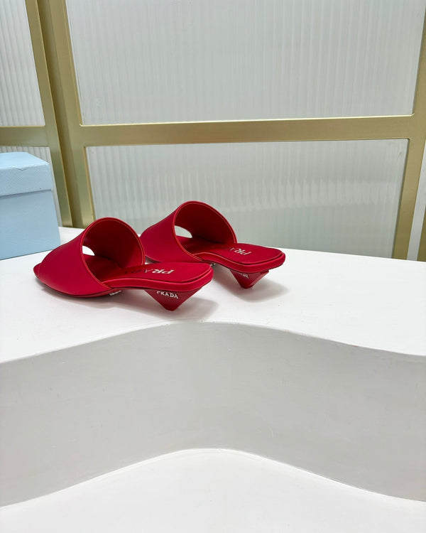 PRA TRIANGLE HEEL SATIN SLIPPERS CRIMSON