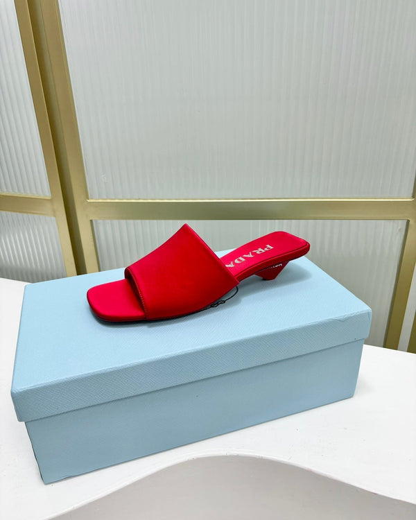 PRA TRIANGLE HEEL SATIN SLIPPERS CRIMSON