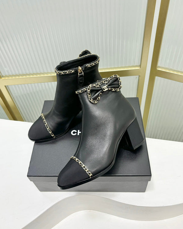 CC Ankle Boot 65 Black Calfkin Grosgrain Leather Strap