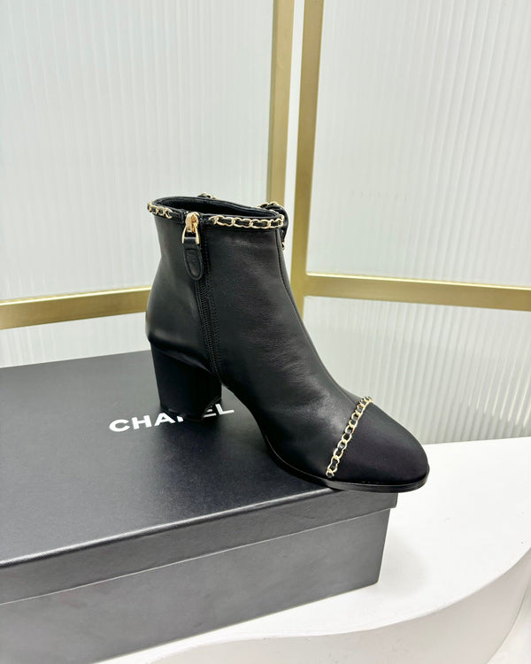 CC Ankle Boot 65 Black Calfkin Grosgrain Leather Strap