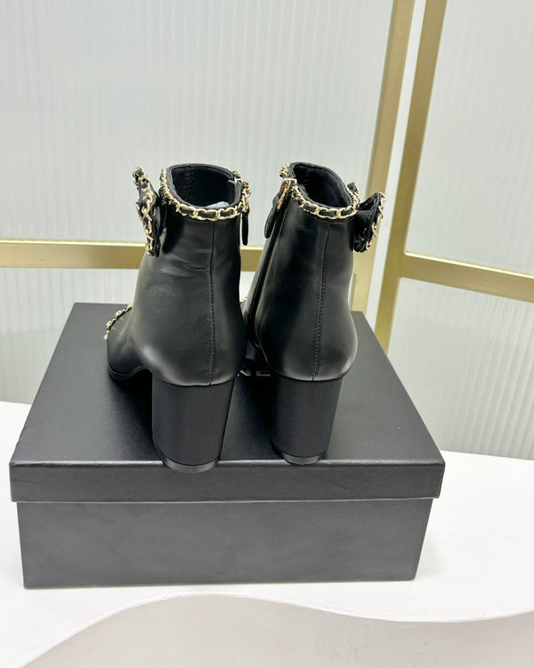 CC Ankle Boot 65 Black Calfkin Grosgrain Leather Strap