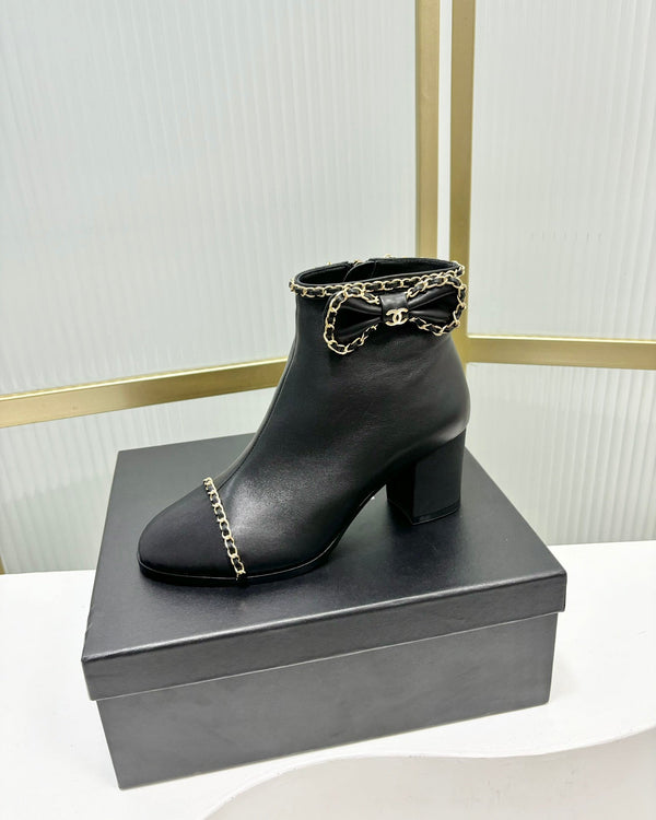 CC Ankle Boot 65 Black Calfkin Grosgrain Leather Strap