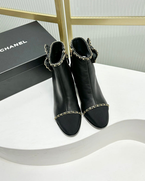 CC Ankle Boot 65 Black Calfkin Grosgrain Leather Strap