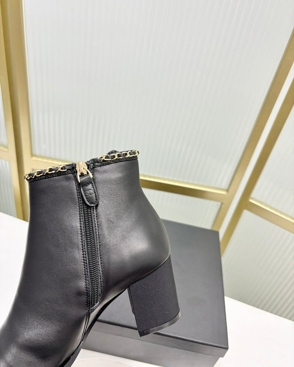 CC Ankle Boot 65 Black Calfkin Grosgrain Leather Strap