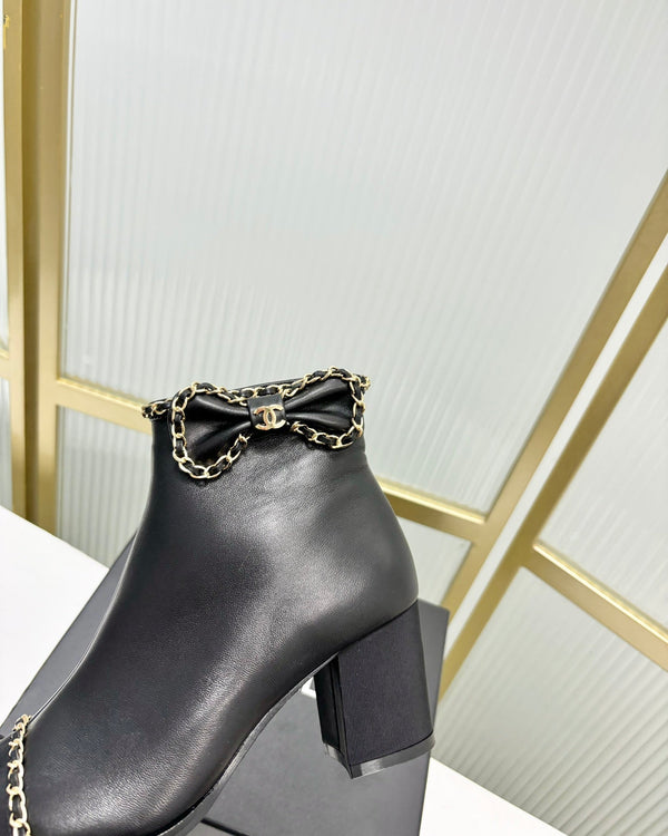 CC Ankle Boot 65 Black Calfkin Grosgrain Leather Strap