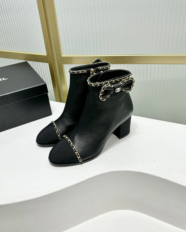 CC Ankle Boot 65 Black Calfkin Grosgrain Leather Strap