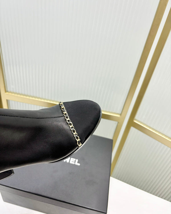 CC Ankle Boot 65 Black Calfkin Grosgrain Leather Strap