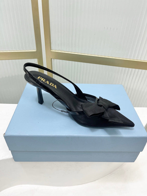 Sandales à talons aiguilles en maille Prada 7.5 Noir peau de mouton 606008