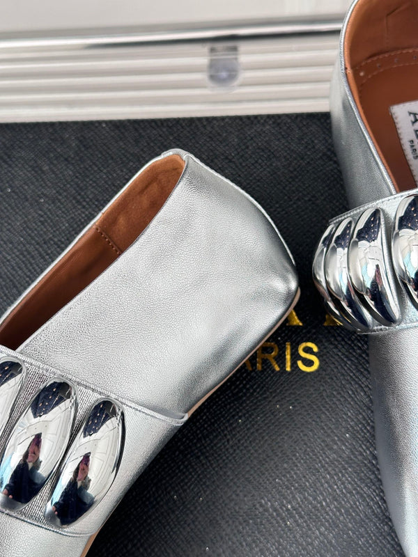 Alaia 25 Mary Jane Jewel Ballet Flats Silver Calfskin 293243