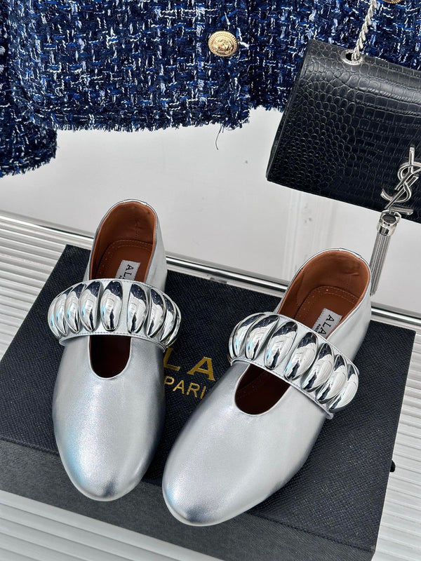 Alaia 25 Mary Jane Jewel Ballet Flats Silver Calfskin 293243