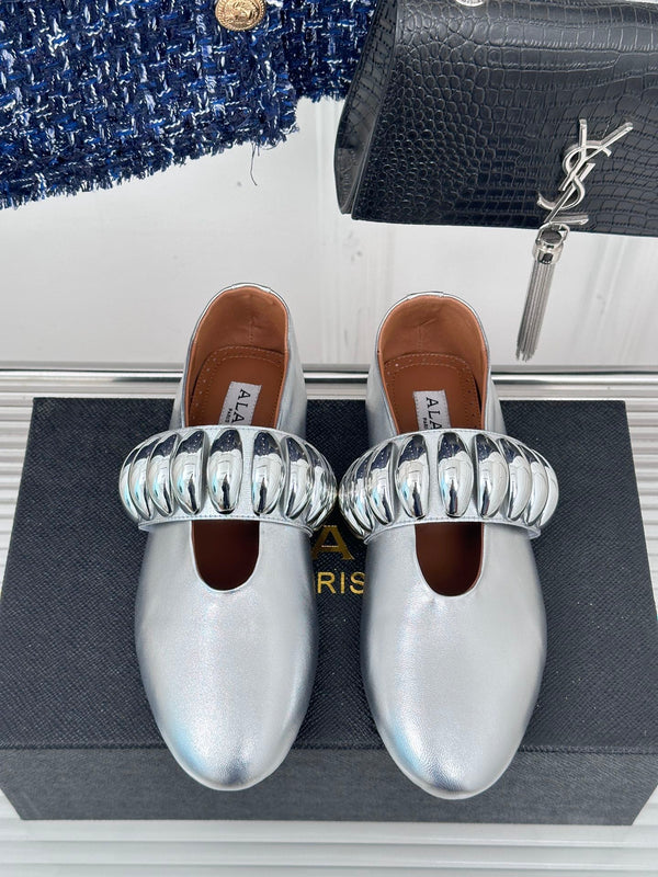 Alaia 25 Mary Jane Jewel Ballet Flats Silver Calfskin 293243