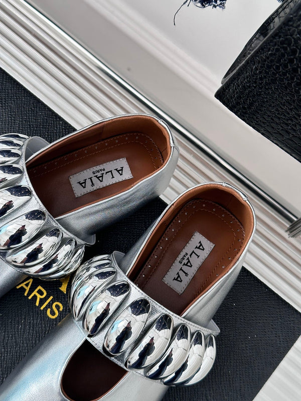 Alaia 25 Mary Jane Jewel Ballet Flats Silver Calfskin 293243