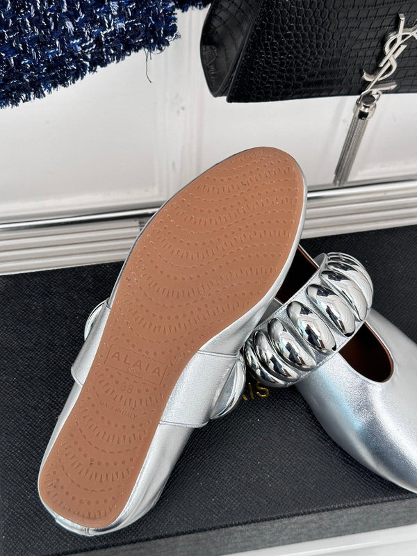 Alaia 25 Mary Jane Jewel Ballet Flats Silver Calfskin 293243