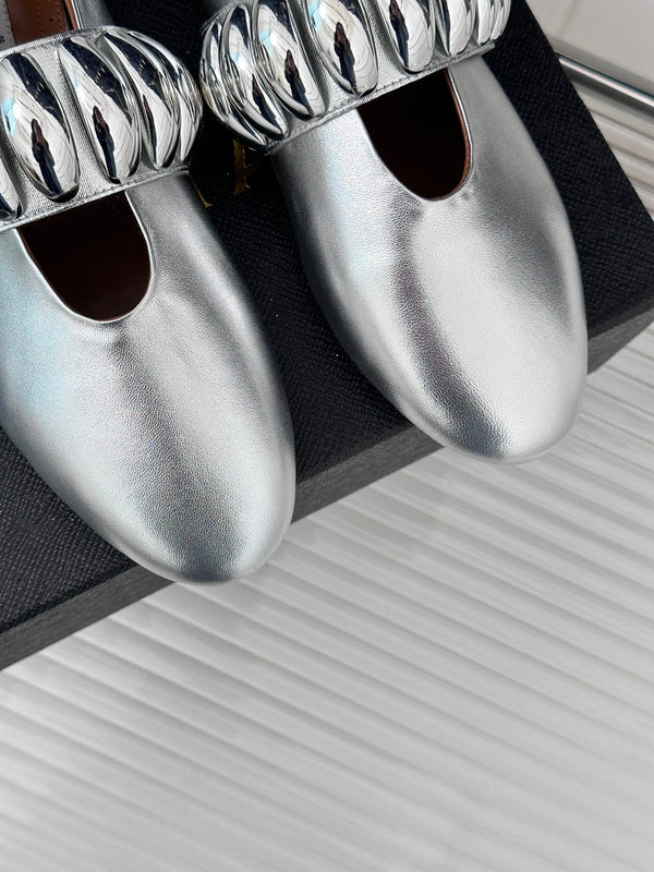 Alaia 25 Mary Jane Jewel Ballet Flats Silver Calfskin 293243