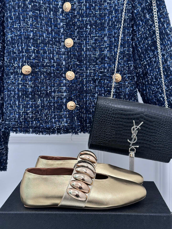 Alaia 25 Mary Jane Jewel Ballet Flats Gold Calfskin 293245