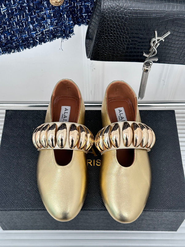 Alaia 25 Mary Jane Jewel Ballet Flats Gold Calfskin 293245