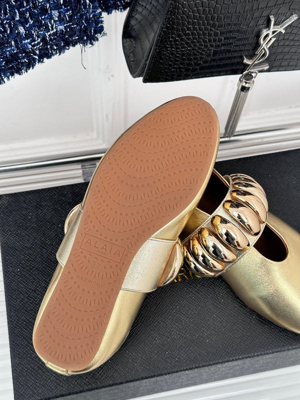 Alaia 25 Mary Jane Jewel Ballet Flats Gold Calfskin 293245