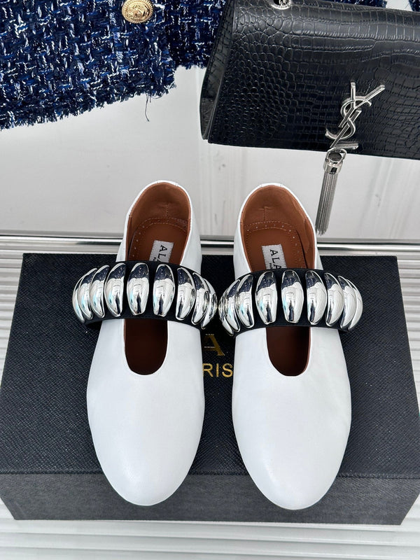 Alaia 25 Mary Jane Jewel Ballet Flats White Calfskin 293246