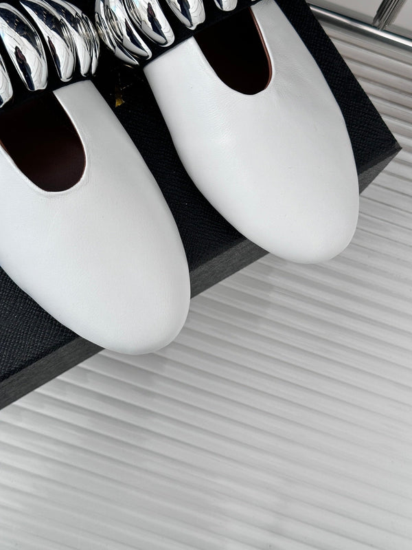 Alaia 25 Mary Jane Jewel Ballet Flats White Calfskin 293246