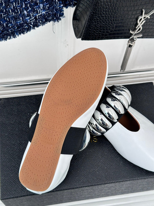 Alaia 25 Mary Jane Jewel Ballet Flats White Calfskin 293246