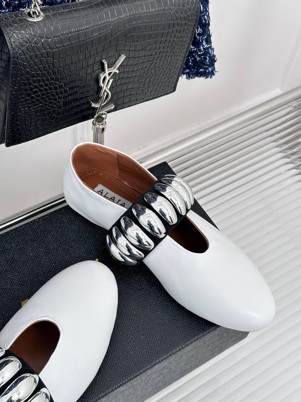Alaia 25 Mary Jane Jewel Ballet Flats White Calfskin 293246