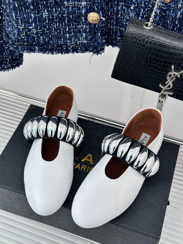 Alaia 25 Mary Jane Jewel Ballet Flats White Calfskin 293246