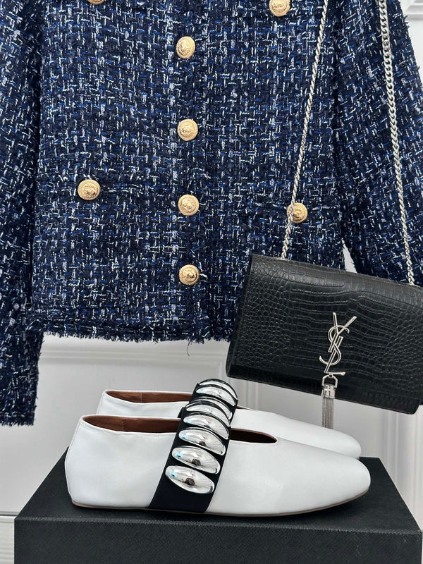 Alaia 25 Mary Jane Jewel Ballet Flats White Calfskin 293246