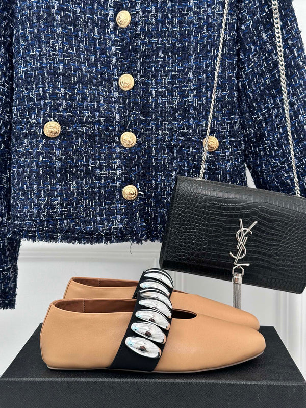 Alaia 25 Mary Jane Jewel Ballet Flats Brown Calfskin 293247