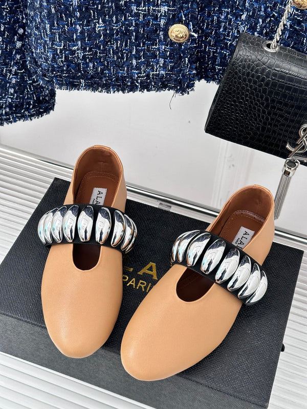 Alaia 25 Mary Jane Jewel Ballet Flats Brown Calfskin 293247