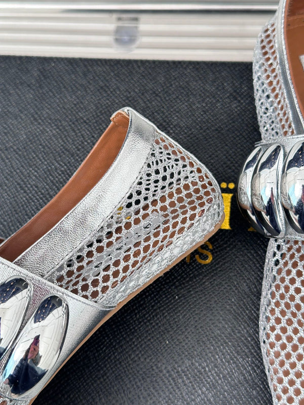 Alaia 25 Mary Jane Mesh Ballet Flats Silver Calfskin 293250